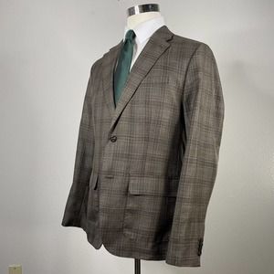 Michael Kors Suit Jacket Blazer Mens 42R Wool Brown Sport Coat Plaid Unlined